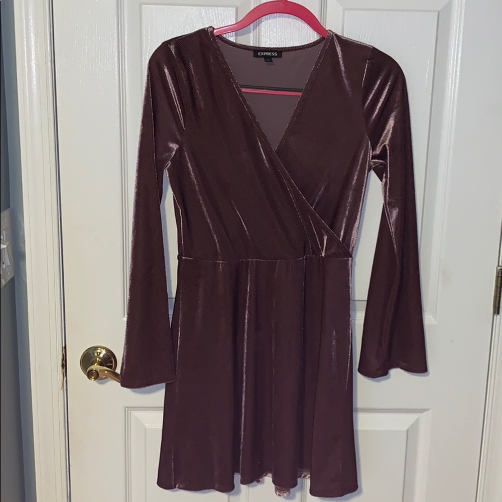 maroon long sleeve velvet mini dress